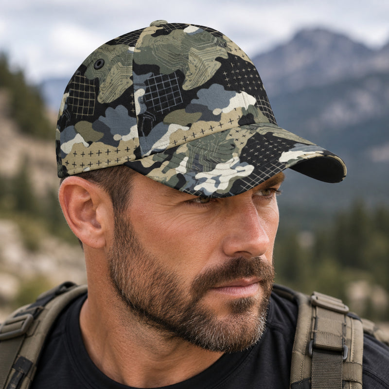 Gridveil Circuit Woodland CAMO Snapback Ball Cap - U / White - Head