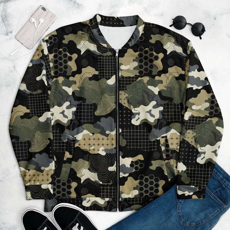 Gridveil Circuit Woodland CAMO Unisex Bomber Jacket - XS