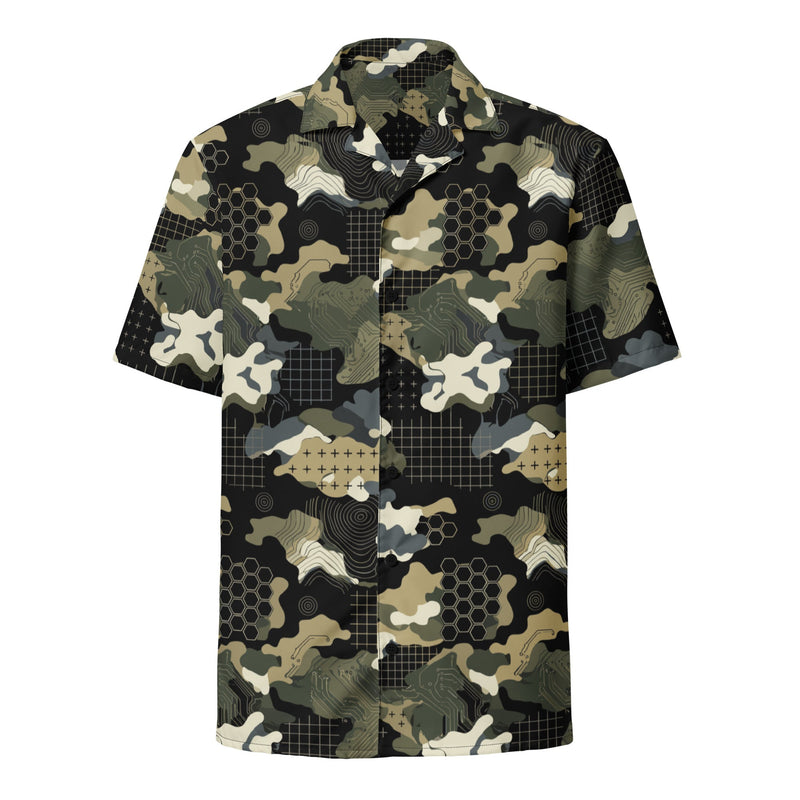 Gridveil Circuit Woodland CAMO Unisex Short-Sleeve Button Shirt - Button-Up