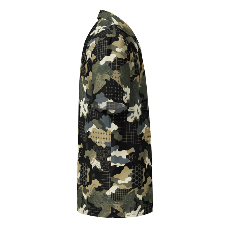 Gridveil Circuit Woodland CAMO Unisex Short-Sleeve Button Shirt - Button-Up