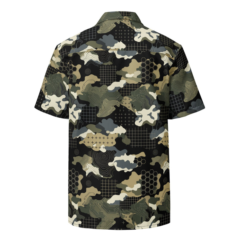 Gridveil Circuit Woodland CAMO Unisex Short-Sleeve Button Shirt - Button-Up