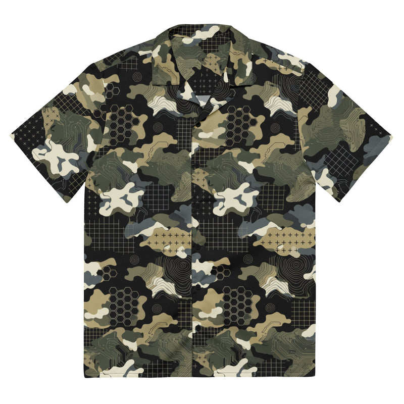 Gridveil Circuit Woodland CAMO Unisex Short-Sleeve Button Shirt - 2XS - Button-Up