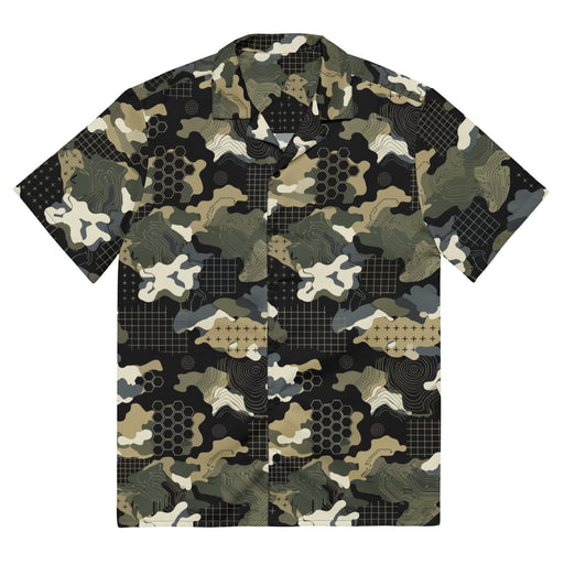 Gridveil Circuit Woodland CAMO Unisex Short-Sleeve Button Shirt - 2XS - Button-Up