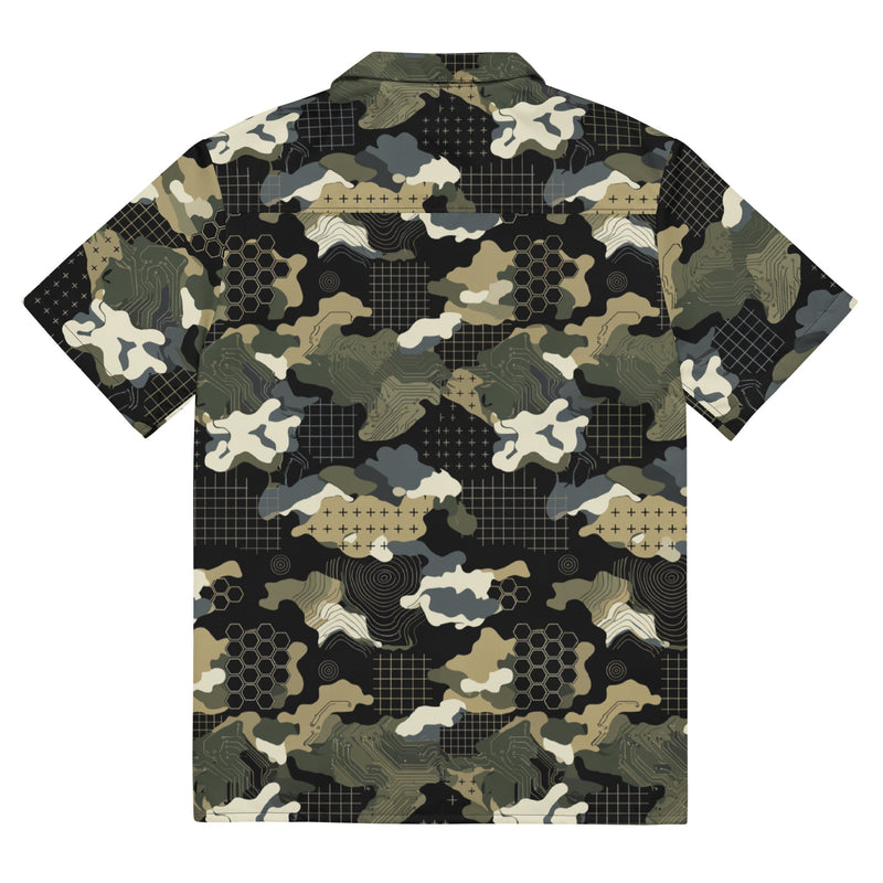 Gridveil Circuit Woodland CAMO Unisex Short-Sleeve Button Shirt - Button-Up