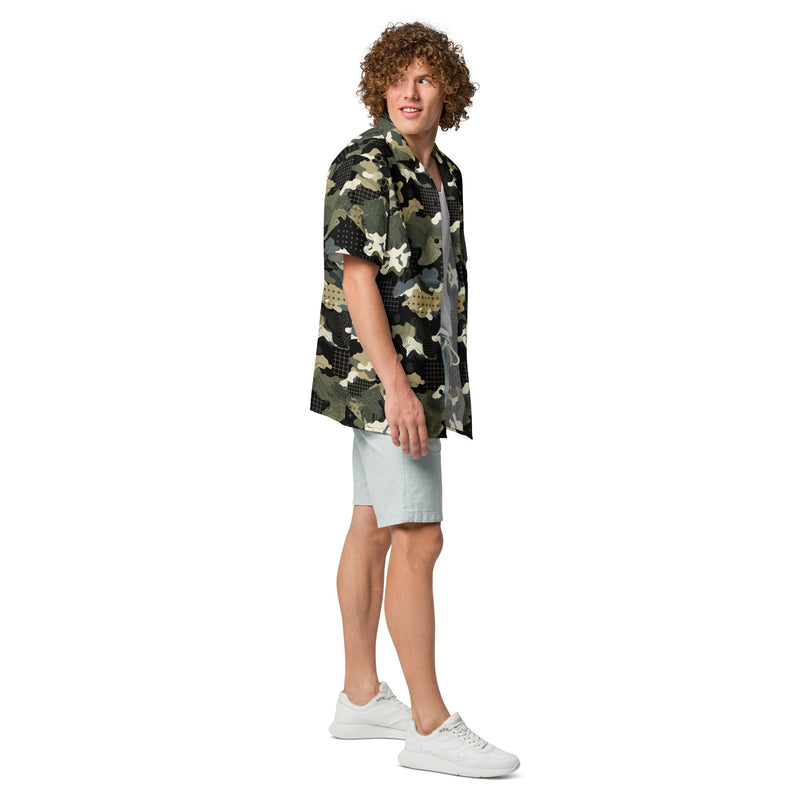 Gridveil Circuit Woodland CAMO Unisex Short-Sleeve Button Shirt - Button-Up