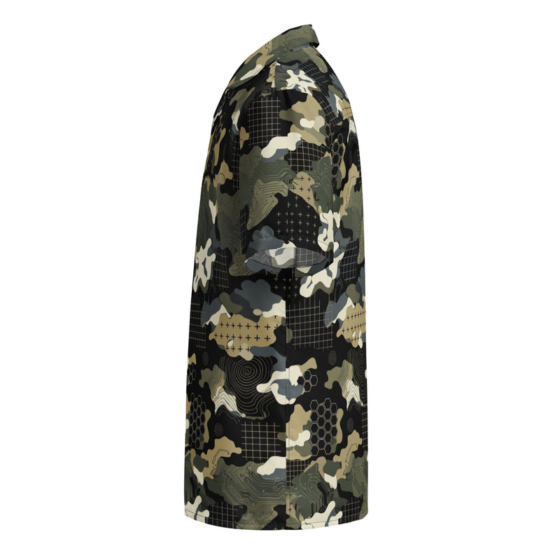 Gridveil Circuit Woodland CAMO Unisex Short-Sleeve Button Shirt - Button-Up