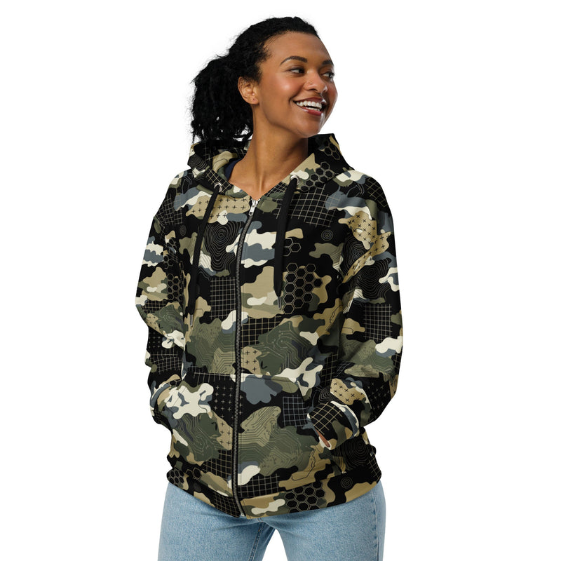 Gridveil Circuit Woodland CAMO Unisex Zip Hoodie