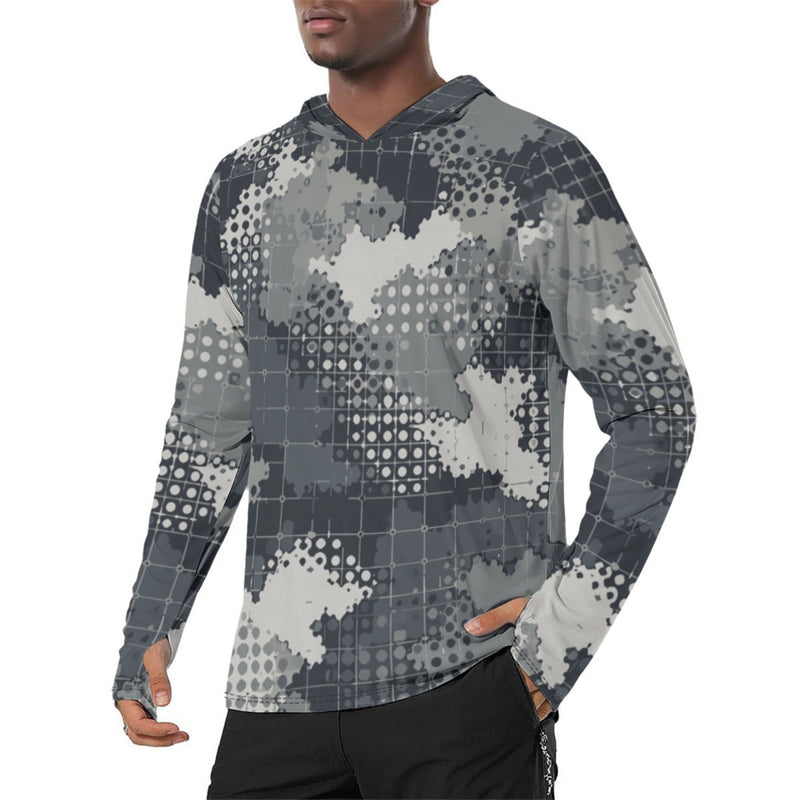 Gridveil Phantom Urban CAMO Mens Sunscreen Sports Hoodie With Thumb Holes - S / White