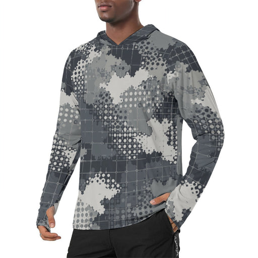 Gridveil Phantom Urban CAMO Mens Sunscreen Sports Hoodie With Thumb Holes - S / White