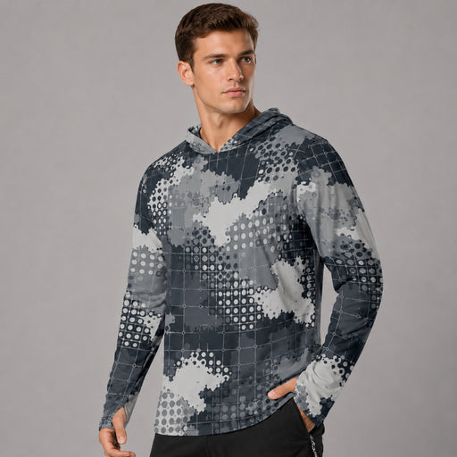 Gridveil Phantom Urban CAMO Mens Sunscreen Sports Hoodie With Thumb Holes - S / White