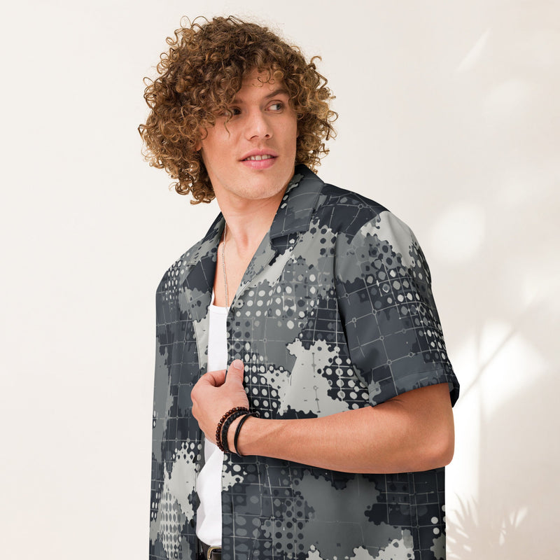 Gridveil Phantom Urban CAMO Unisex Short-Sleeve Button Shirt - 2XS - Button-Up
