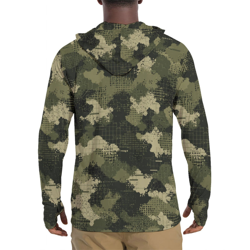 Gridveil Sentinel Olive CAMO Mens Sunscreen Sports Hoodie With Thumb Holes