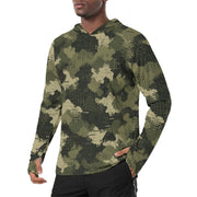 Gridveil Sentinel Olive CAMO Mens Sunscreen Sports Hoodie With Thumb Holes - S / White