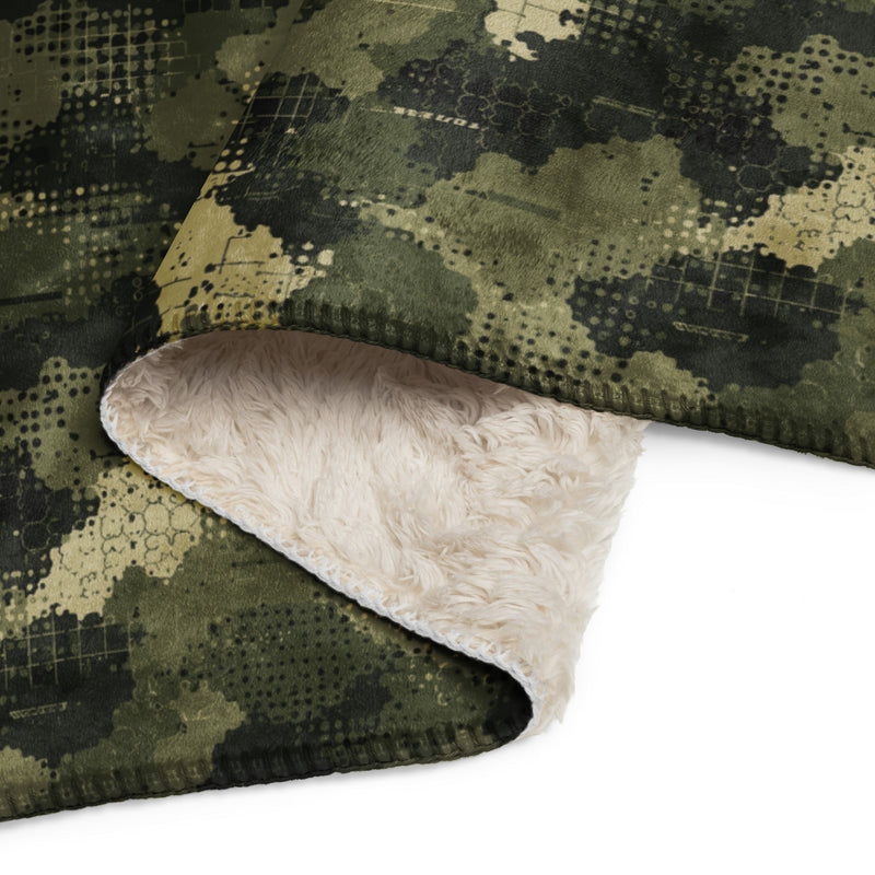 Gridveil Sentinel Olive CAMO Sherpa Blanket
