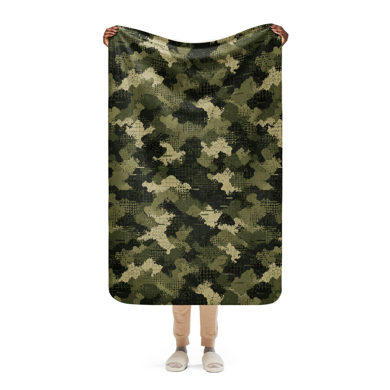 Gridveil Sentinel Olive CAMO Sherpa Blanket - 37″×57″