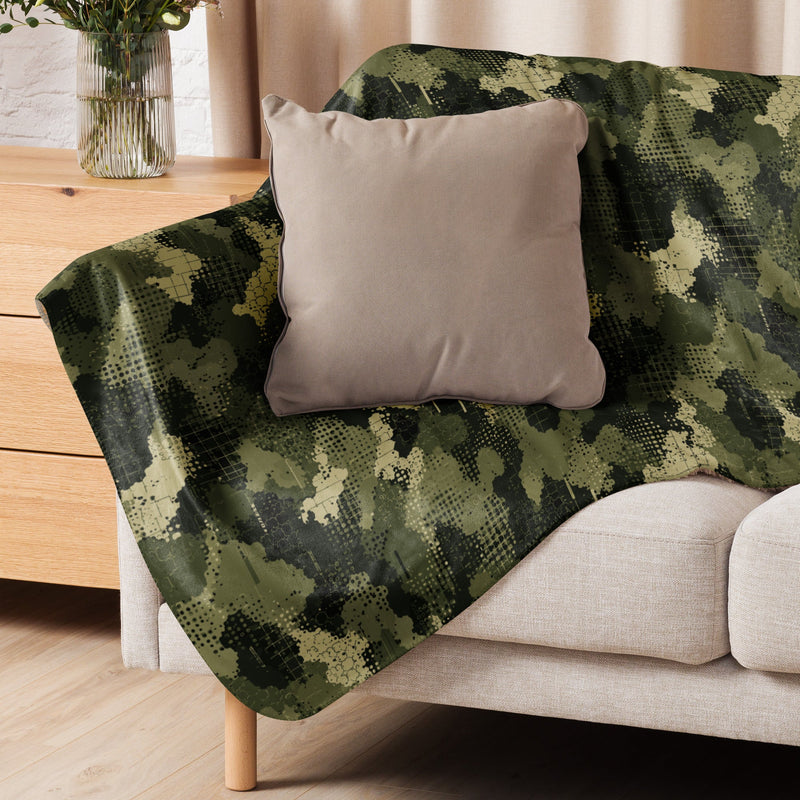 Gridveil Sentinel Olive CAMO Sherpa Blanket
