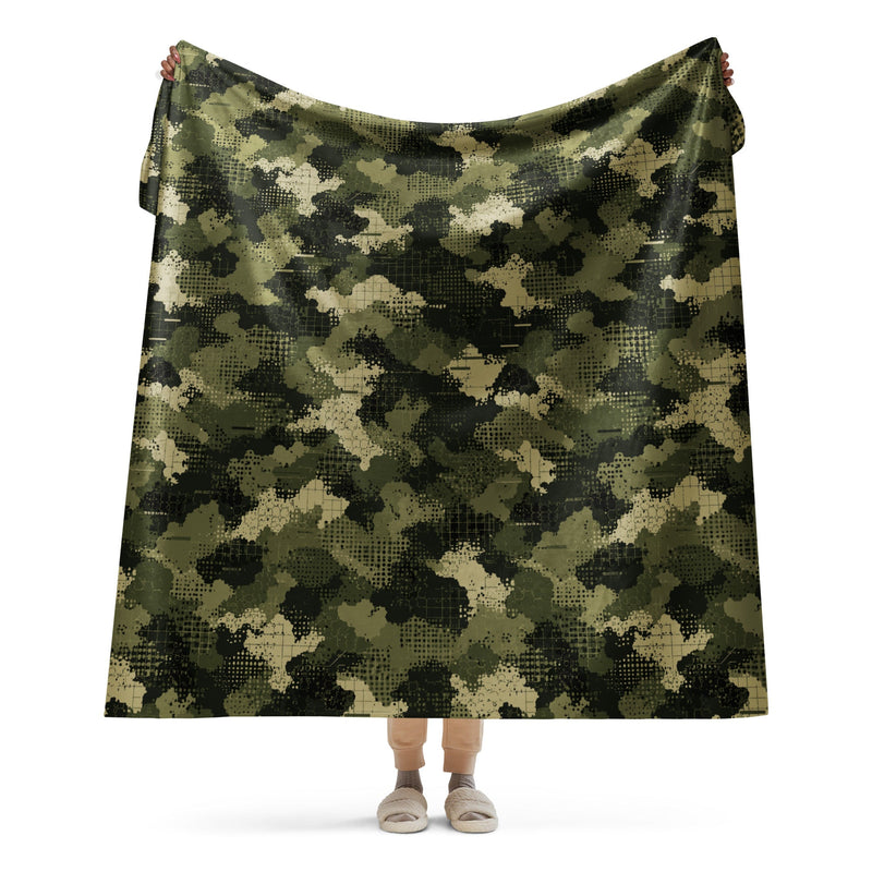 Gridveil Sentinel Olive CAMO Sherpa Blanket - 60″×80″