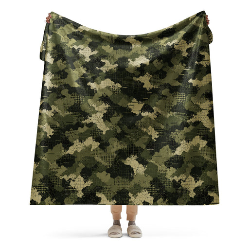Gridveil Sentinel Olive CAMO Sherpa Blanket - 60″×80″