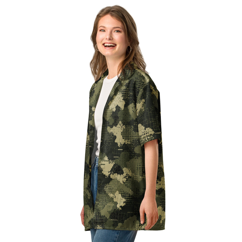 Gridveil Sentinel Olive CAMO Unisex Short-Sleeve Button Shirt - Button-Up
