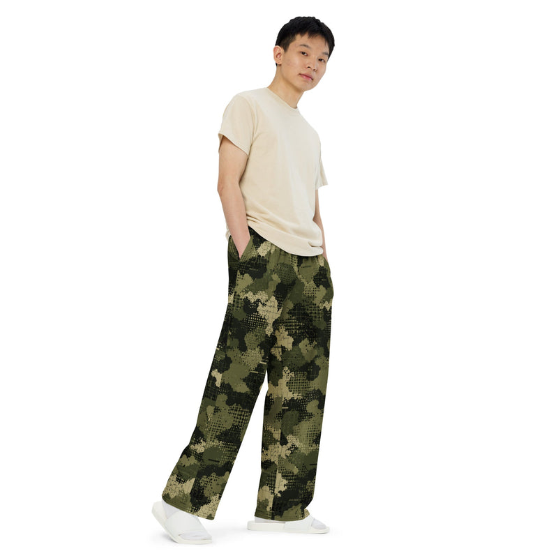 Gridveil Sentinel Olive CAMO Unisex Wide-Leg Leisure Pants - Pant