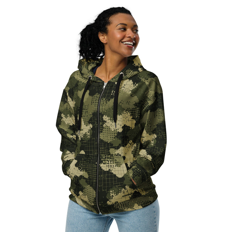 Gridveil Sentinel Olive CAMO Unisex Zip Hoodie