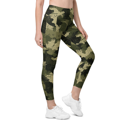 Gridveil Sentinel Olive CAMO Womens Leggings with Pockets - 2XS - Women