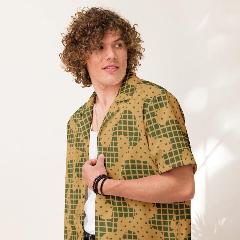 Gridveil Terrain CAMO Unisex Short-Sleeve Button Shirt - 2XS - Button-Up