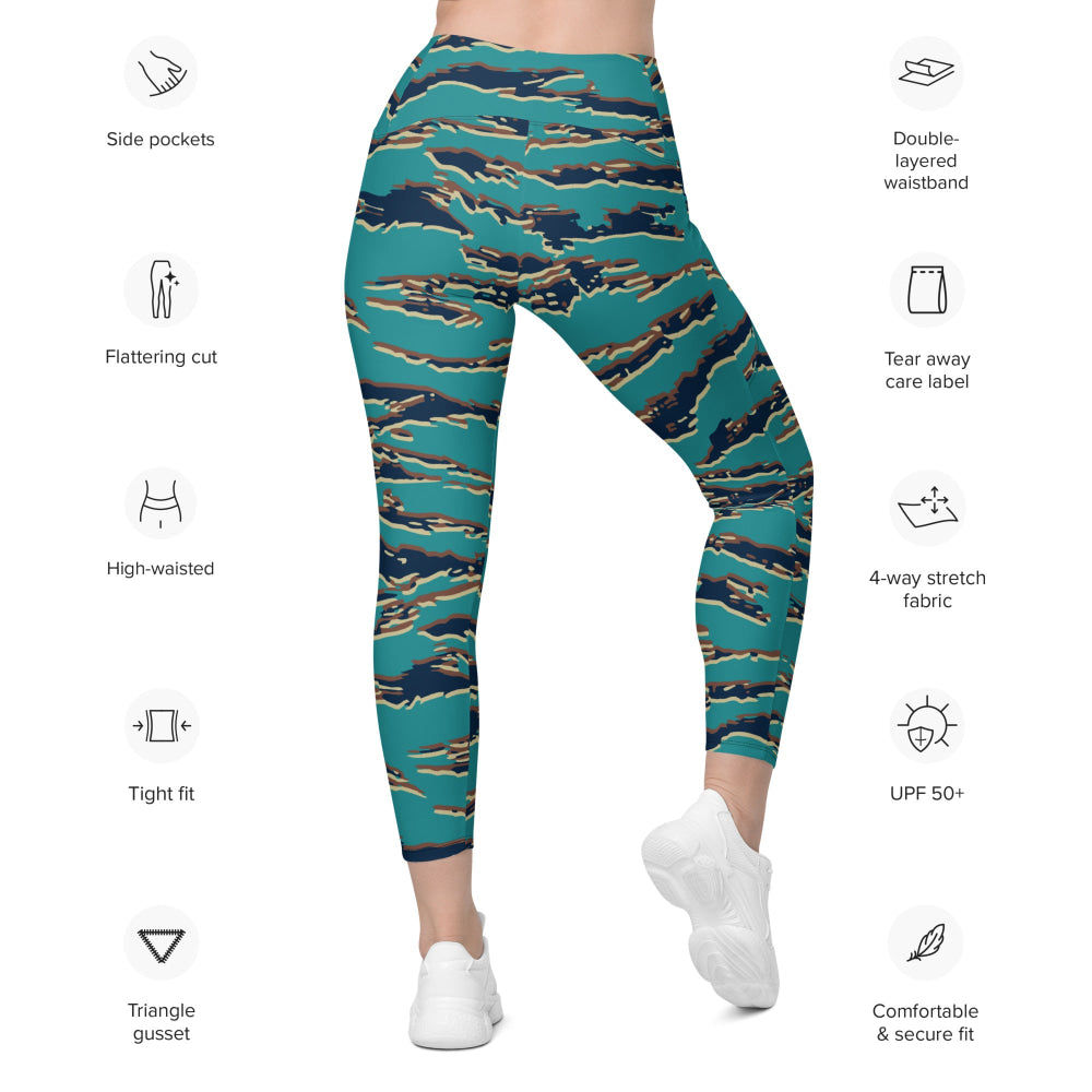 Guyanese Tiger Stripe CAMO Leggings with pockets - Womens With Pockets