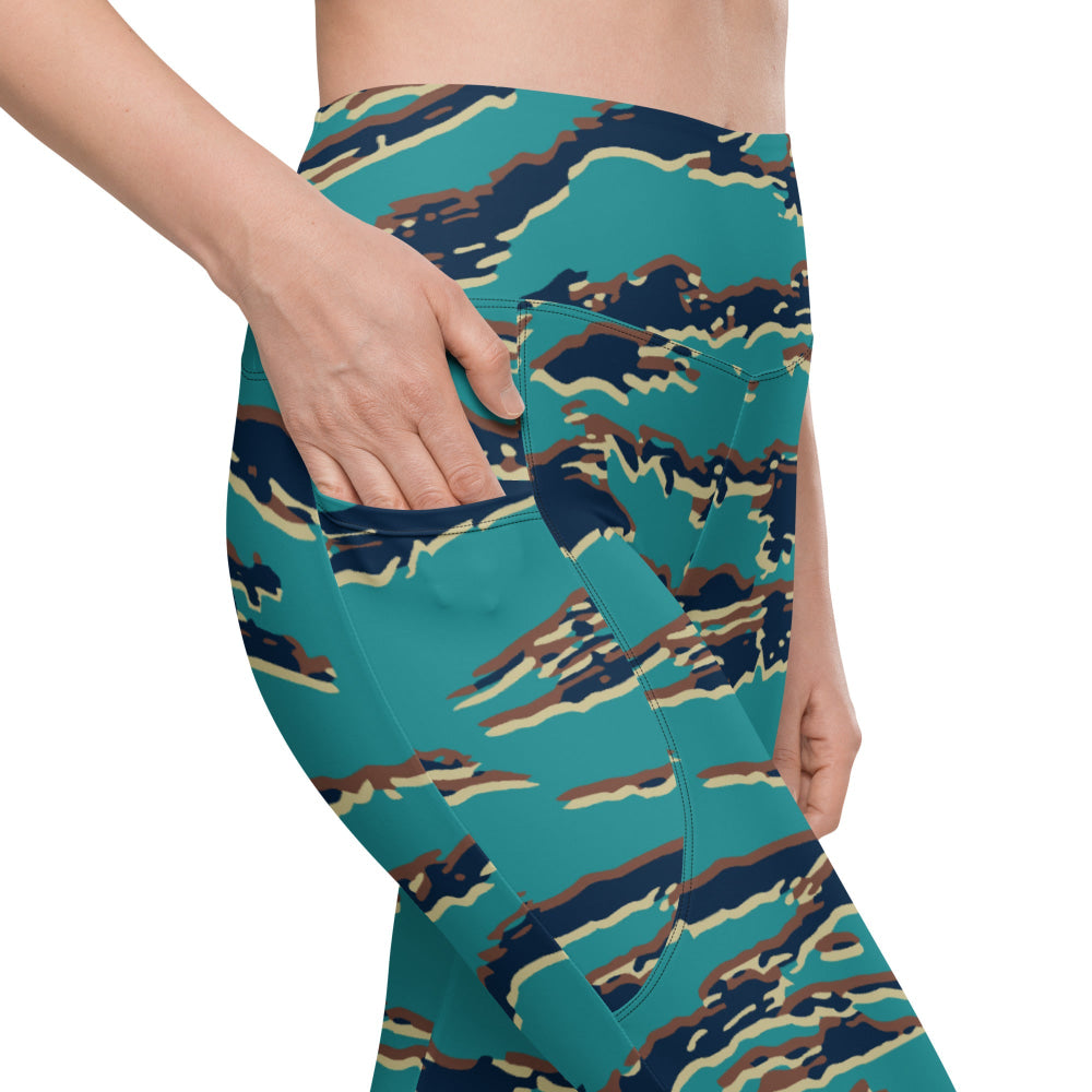 Guyanese Tiger Stripe CAMO Leggings with pockets - Womens With Pockets