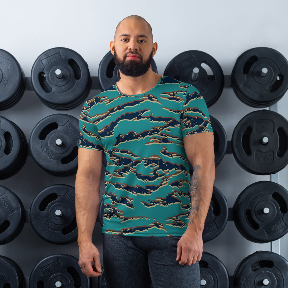 Guyanese Tiger Stripe CAMO Men’s Athletic T-shirt - XS - Mens T-Shirt