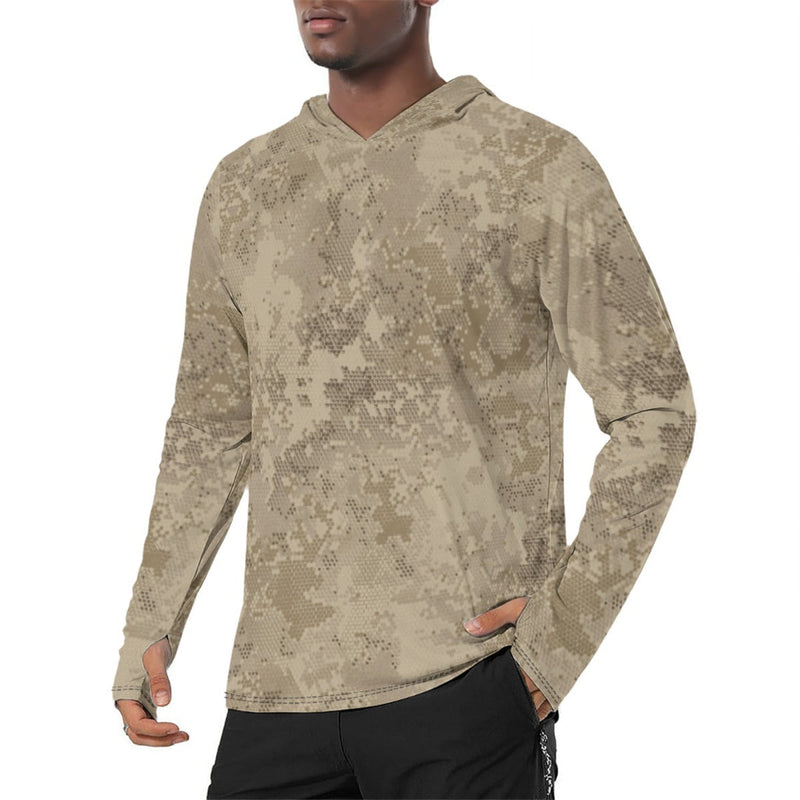 Hex Rattlesnake Desert CAMO Mens Sunscreen Sports Hoodie With Thumb Holes - S / White