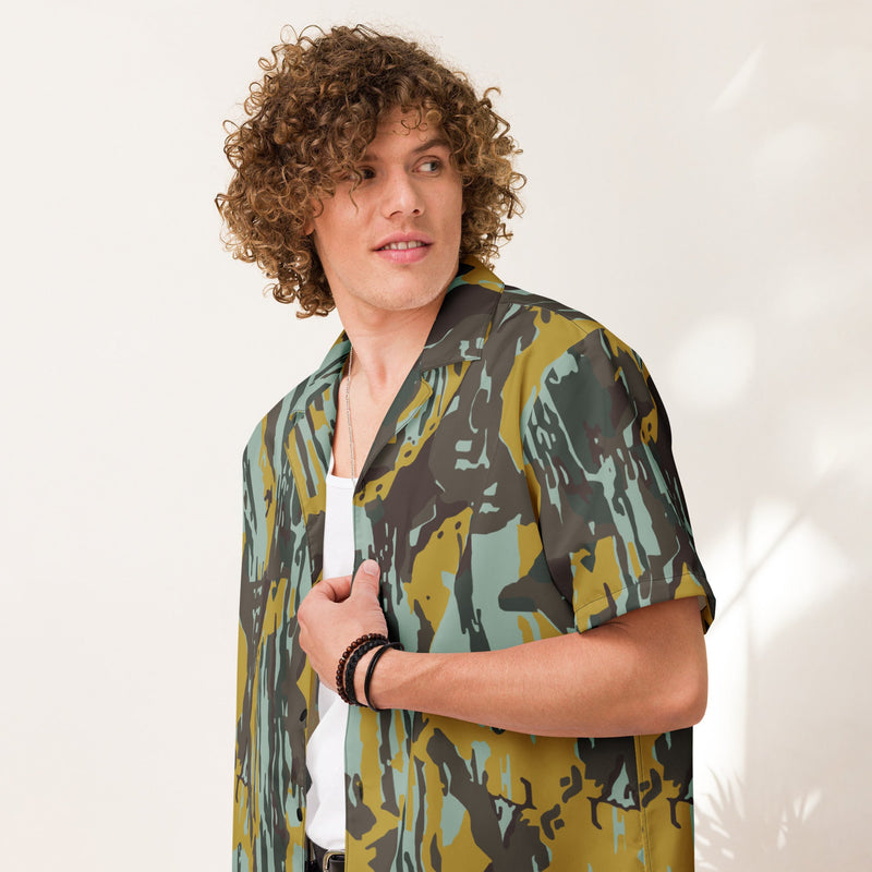 KOPASGAT Vertical Stripe CAMO Unisex Short-Sleeve Button Shirt - Button-Up