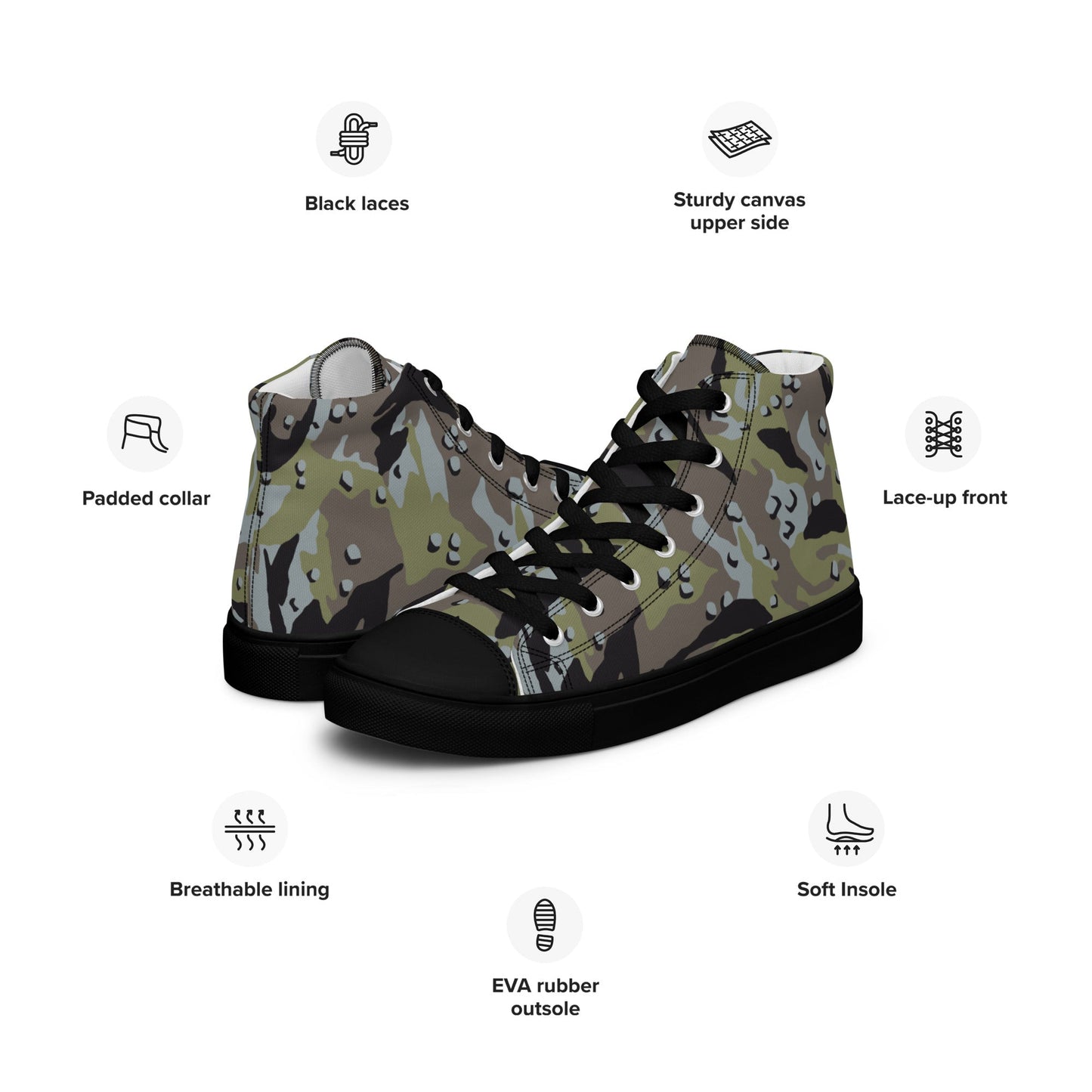 Iranian Chocolate Chip Naval Infantry CAMO Mens High-Top Canvas Shoes