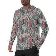 Brushstroke Persian Rose CAMO Mens Sunscreen Sports Hoodie With Thumb Holes