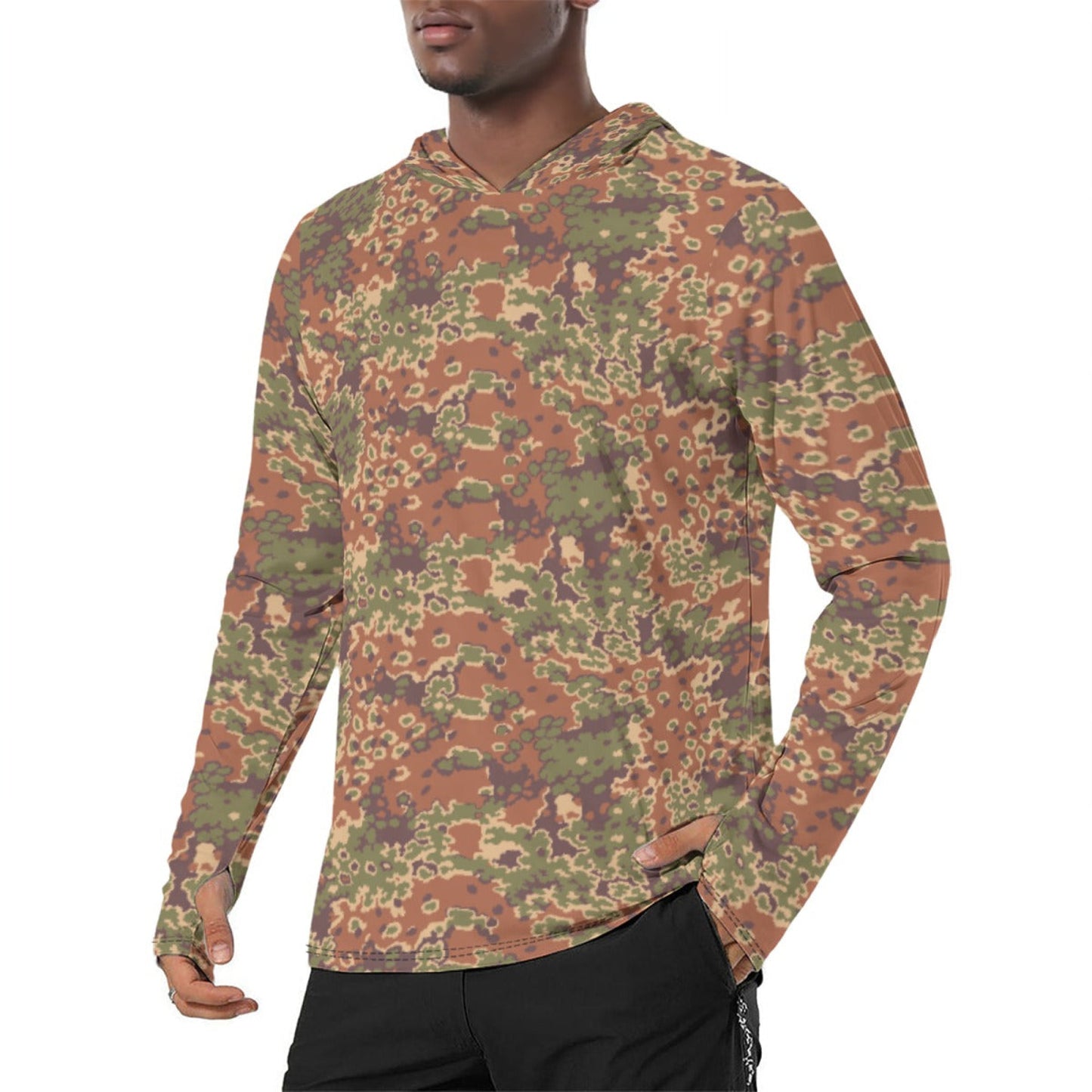 Iraqi Oak Leaf Eichenlaubmuster Arid CAMO Mens Sunscreen Sports Hoodie With Thumb Holes - S / White