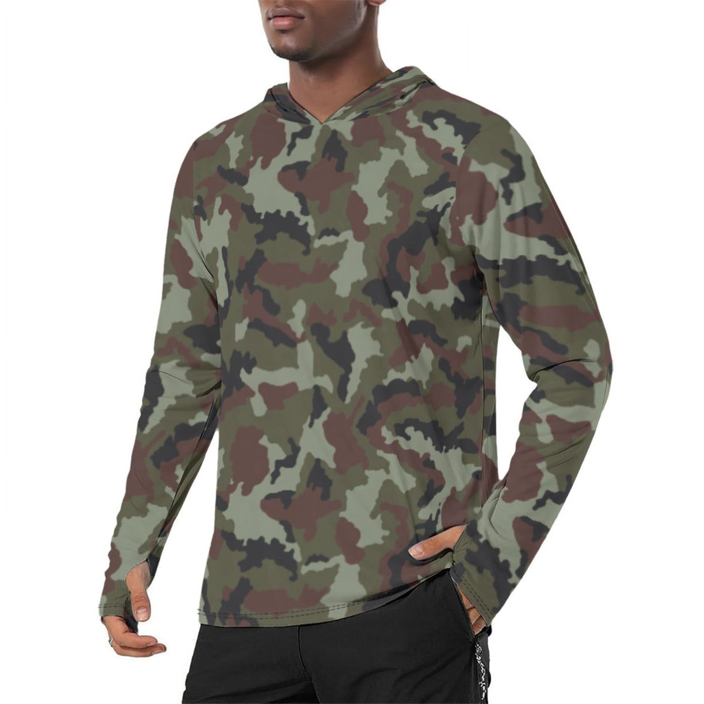 Irish DPM Woodland CAMO Mens Sunscreen Sports Hoodie With Thumb Holes