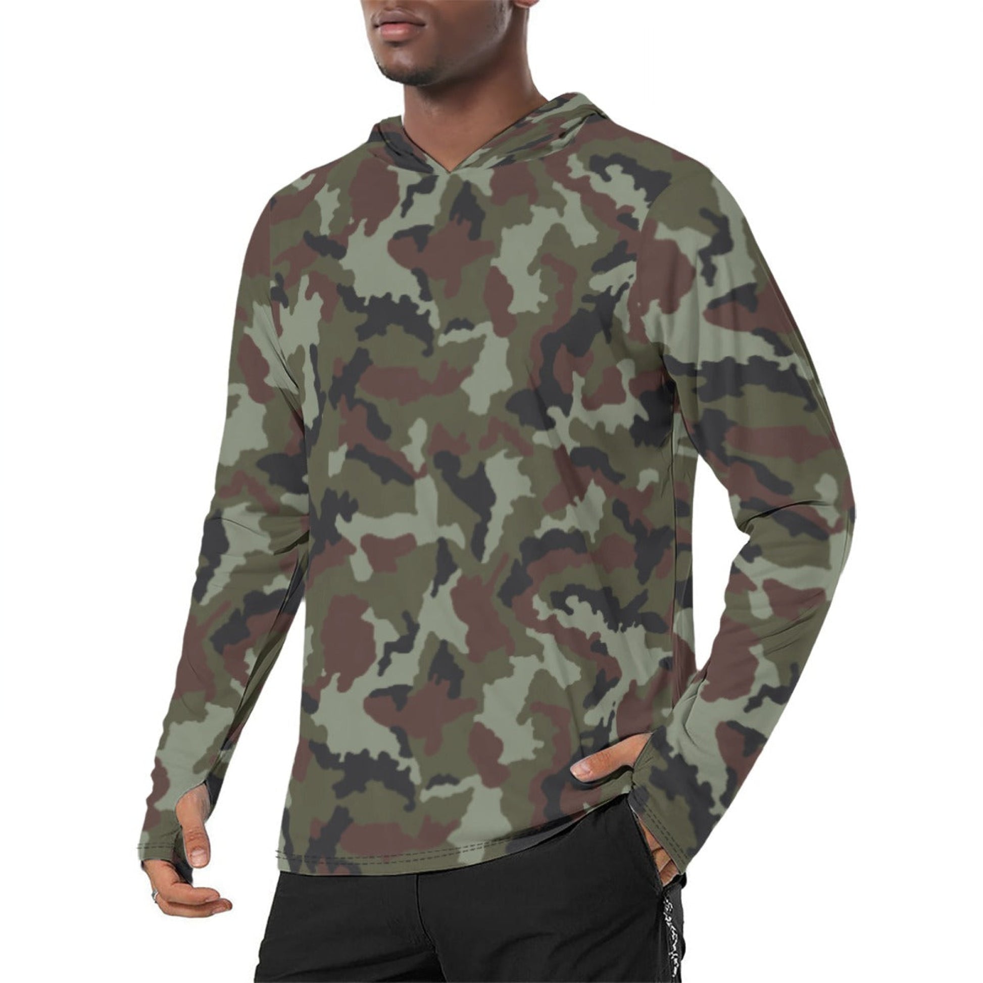 Irish DPM Woodland CAMO Mens Sunscreen Sports Hoodie With Thumb Holes