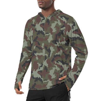 Irish DPM Woodland CAMO Mens Sunscreen Sports Hoodie With Thumb Holes