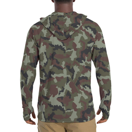 Irish DPM Woodland CAMO Mens Sunscreen Sports Hoodie With Thumb Holes - Hoodies
