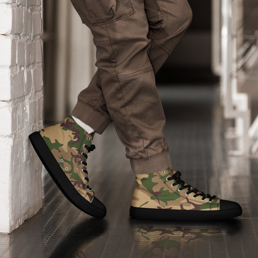 Italian Mimetico Deserto CAMO Men’s high top canvas shoes - Black / 5 - Mens High Top Canvas Shoes