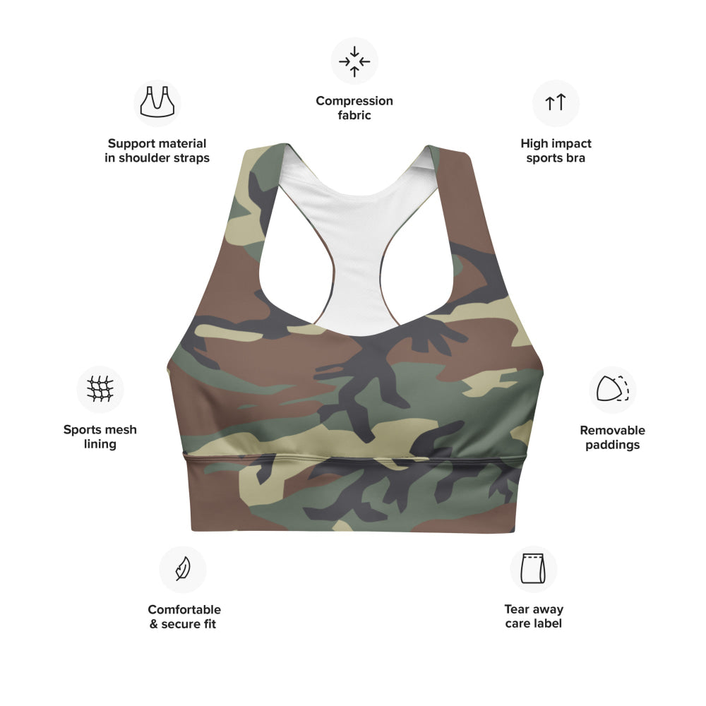 Italian Mimetico Roma 90 Woodland CAMO Longline sports bra - Womens Sports Bra