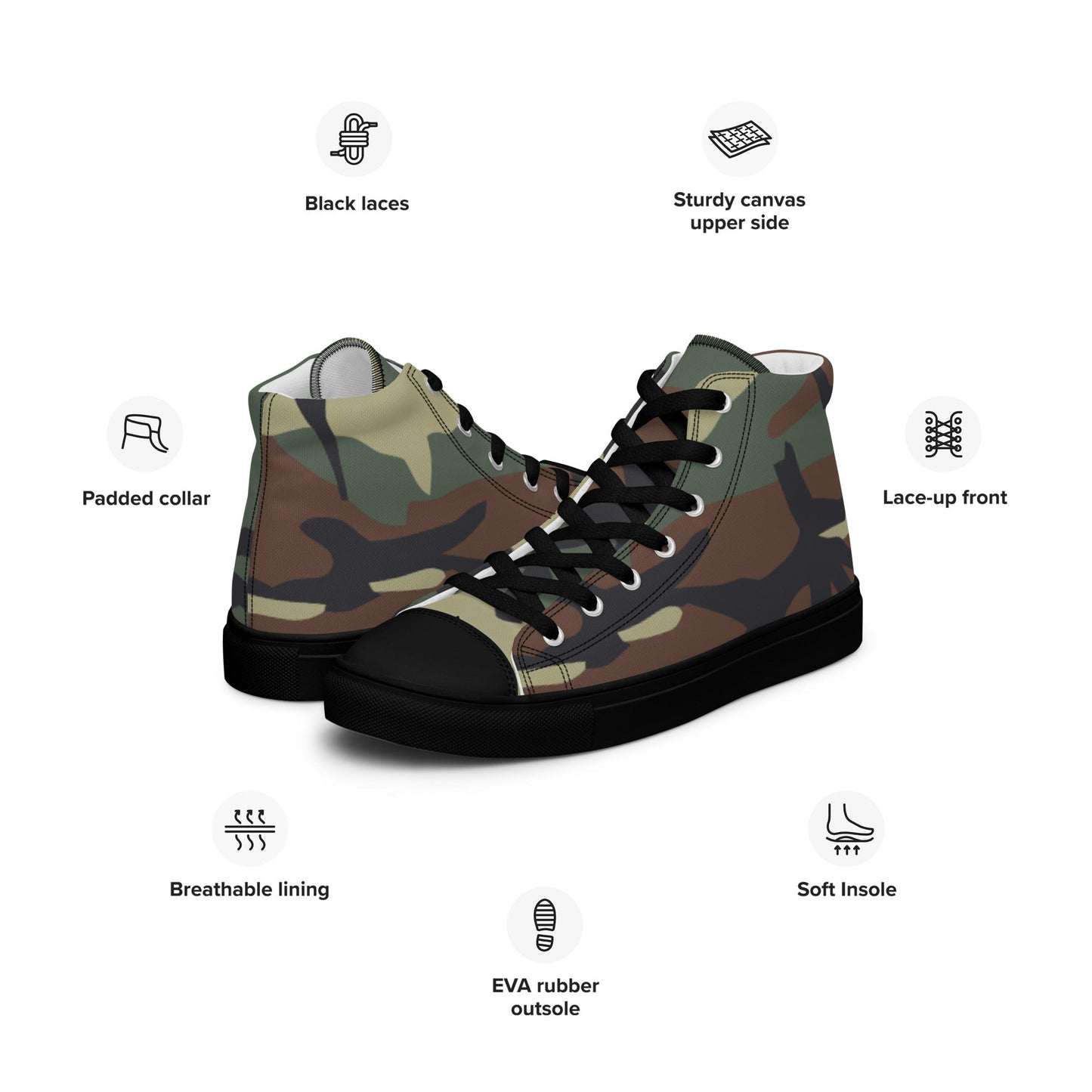 Italian Mimetico Roma 90 Woodland CAMO Mens high top canvas shoes - High Top Canvas Shoes