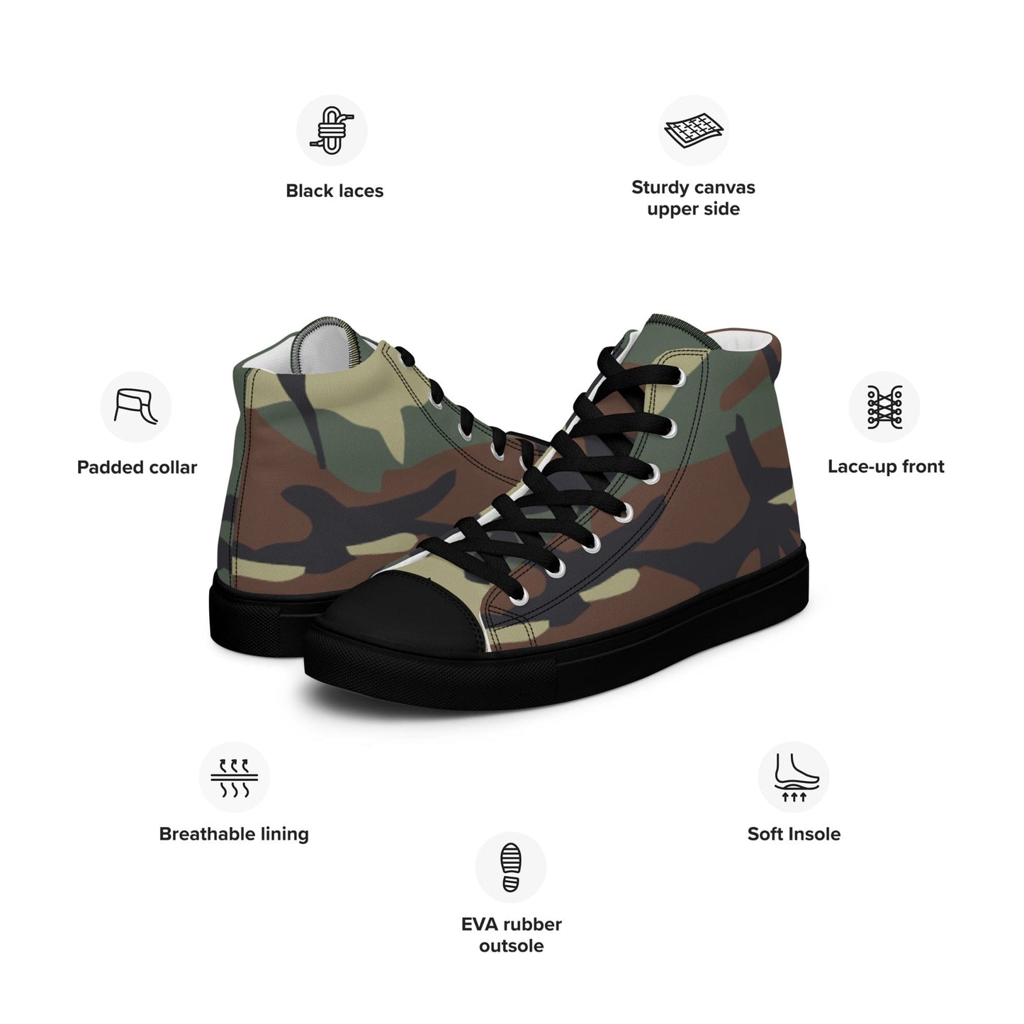 Italian Mimetico Roma 90 Woodland CAMO Men’s high top canvas shoes - Mens High Top Canvas Shoes