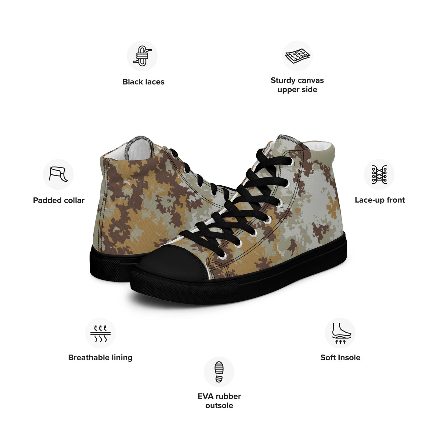 Italian Mimetico Vegetata Desert CAMO Mens high top canvas shoes - High Top Canvas Shoes
