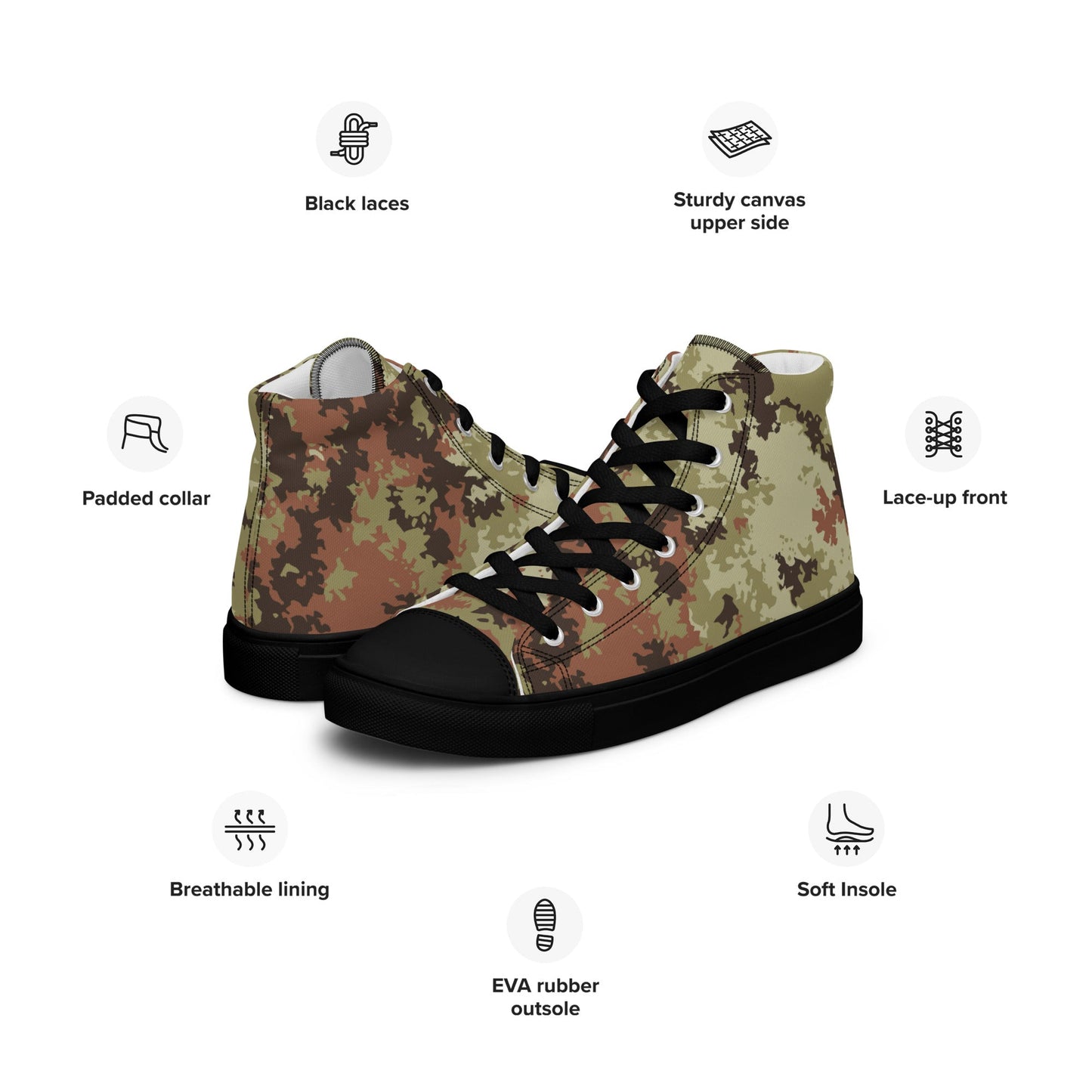 Italian Mimetico Vegetata CAMO Mens high top canvas shoes - High Top Canvas Shoes