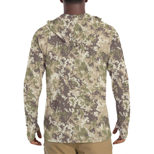 Italian Mimetico Vegetata Multiland CAMO Mens Sunscreen Sports Hoodie With Thumb Holes