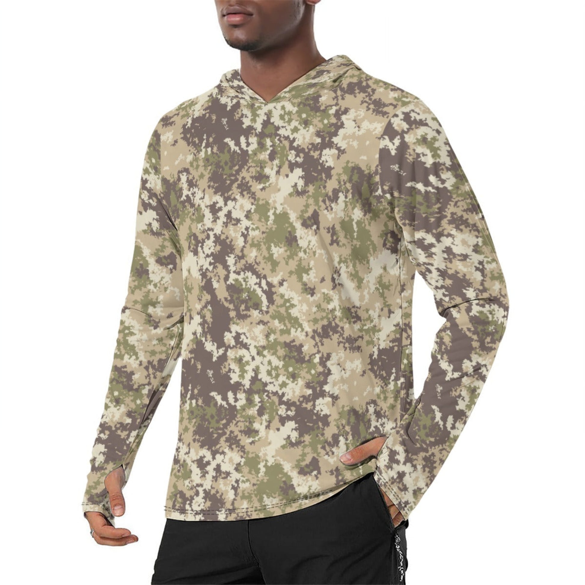 Italian Mimetico Vegetata Multiland CAMO Mens Sunscreen Sports Hoodie With Thumb Holes - S / White