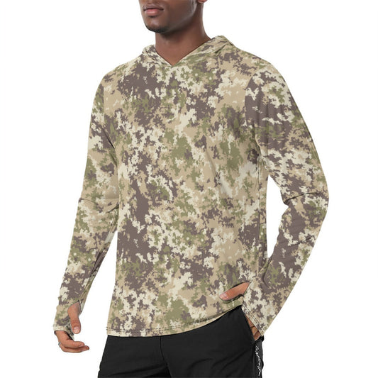Italian Mimetico Vegetata Multiland CAMO Mens Sunscreen Sports Hoodie With Thumb Holes - S / White
