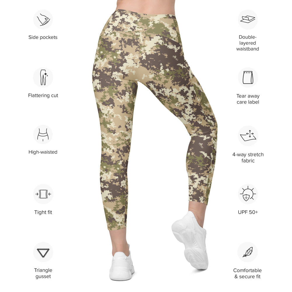 Italian Mimetico Vegetata Special Forces Multiland CAMO Leggings with pockets - Womens With Pockets