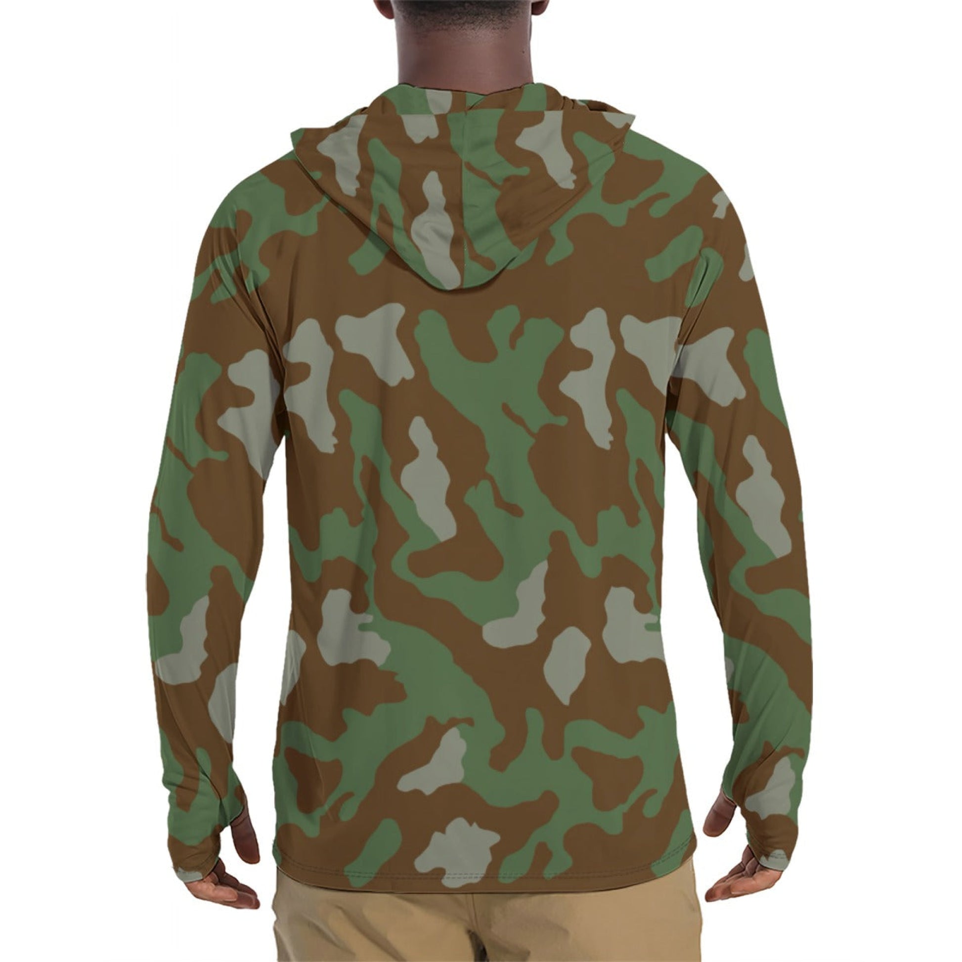 Italian Telo Mimetico Woodland CAMO Mens Sunscreen Sports Hoodie With Thumb Holes